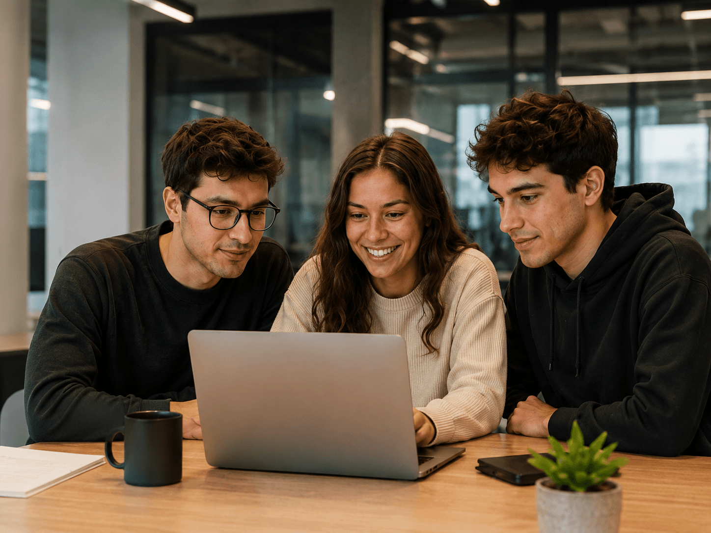 Estudantes colaborando em um projeto de desenvolvimento
